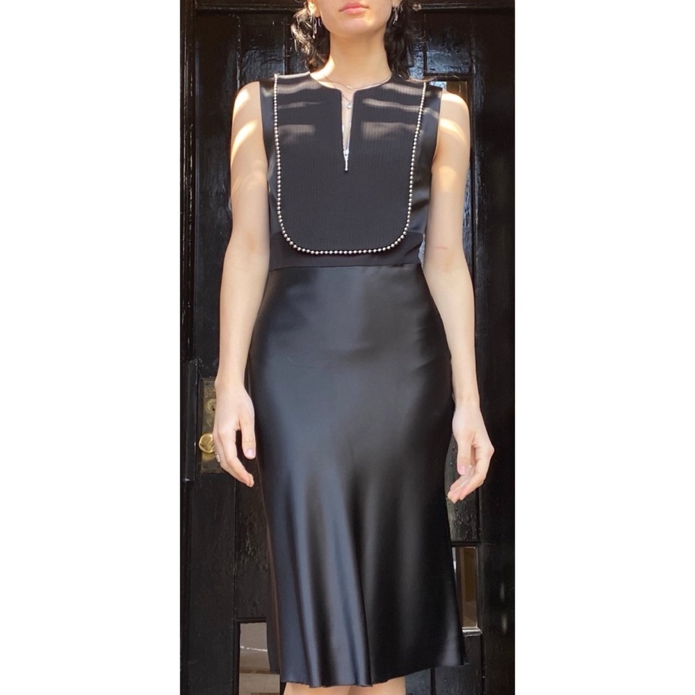 Vintage Alexander Wang Satin Tuxedo Bib Studded Dress - Picture 2 of 10